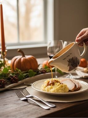 Rae Dunn by Magenta “happy Turkey day” Ceramic Gravy Boat W/Turkey EUC